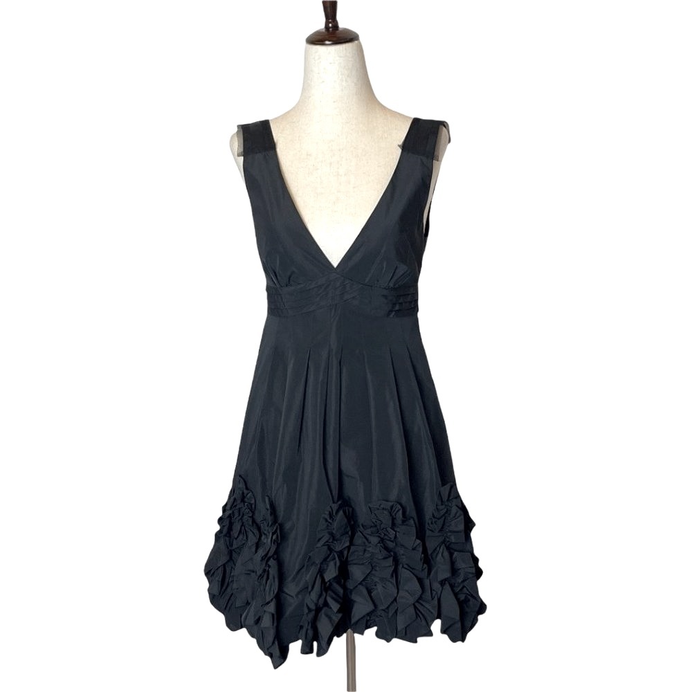 BCBGMaxAzria Black V-Neck Mini Dress with Ruffled Hem